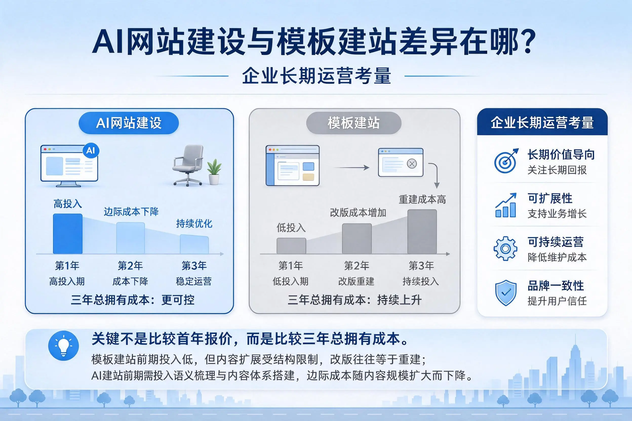AI网站建设与模板建站差异在哪？宿州企业长期运营考量